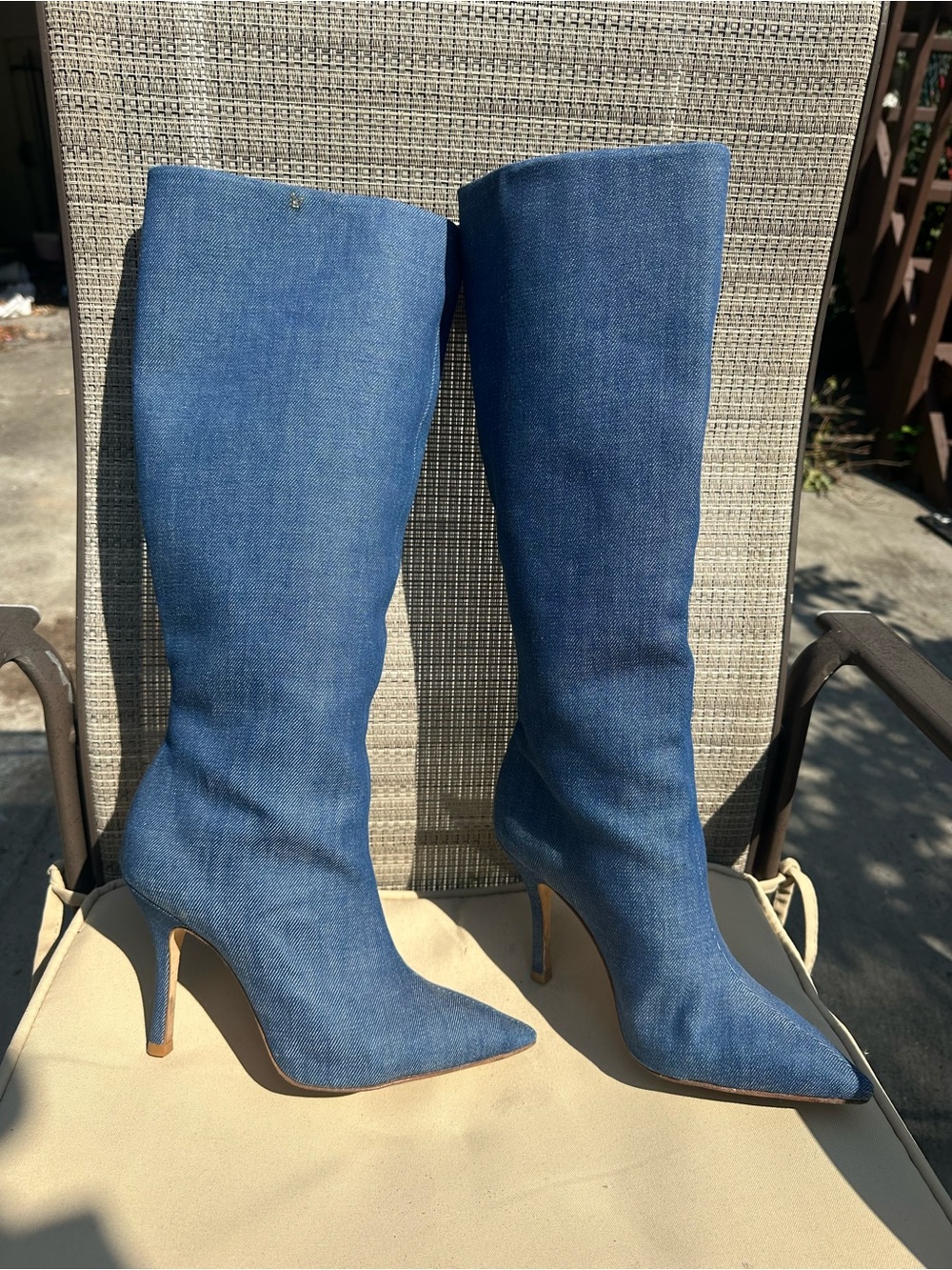 Larroude denim knee high boots
